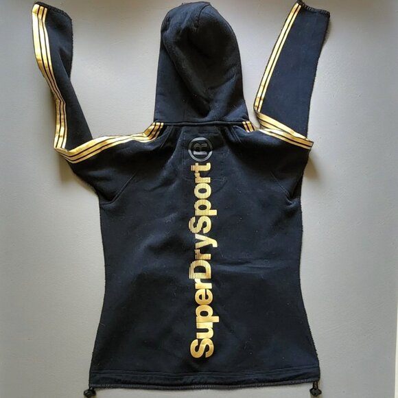 NWOT SuperDrySport Gold Warm Hooded Sport Jacket with gold trim. Sz 10 US - Picture 5 of 12